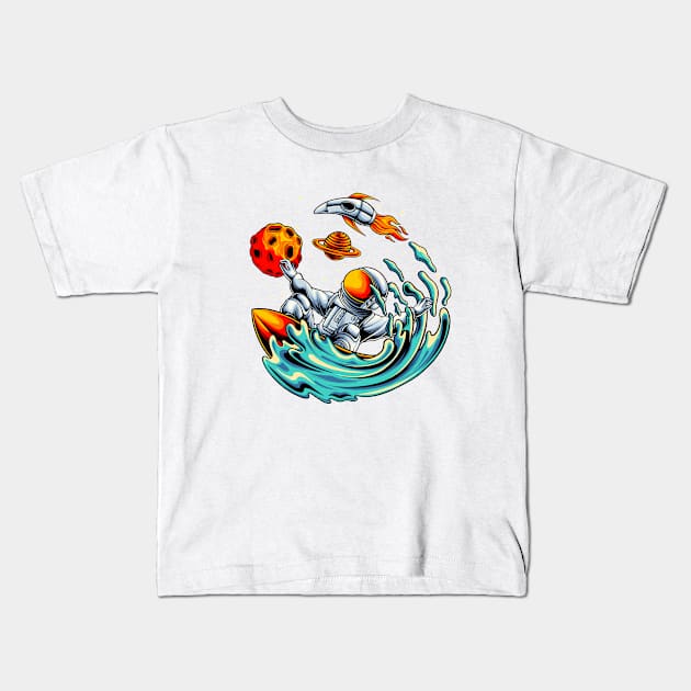 Space Surving Kids T-Shirt by Arjanaproject